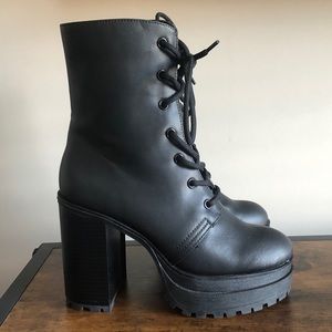 Black Platform Heel Combat Boots